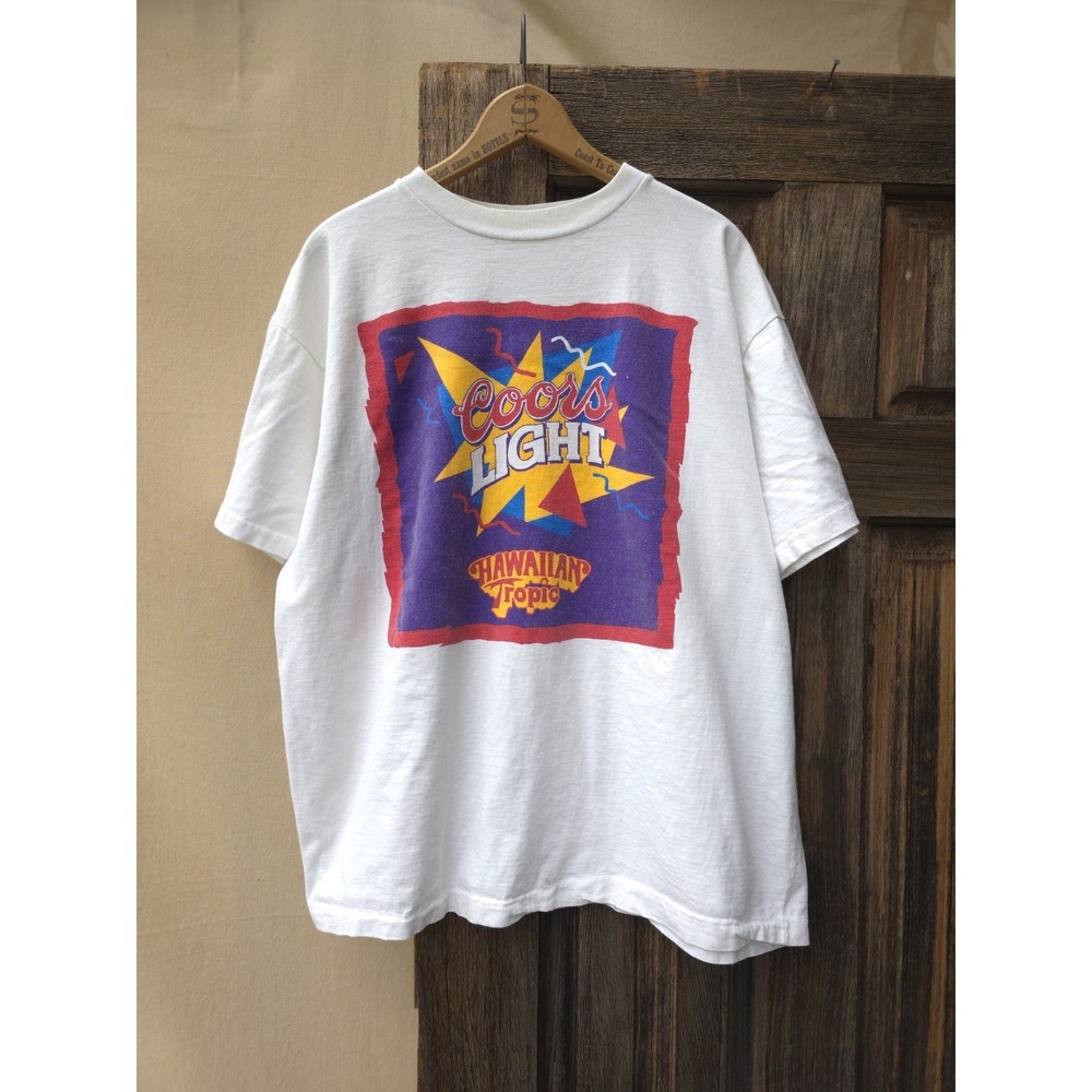 Vintage 90s Coors Light Hawaiian Tropic White Cotton T-shirt Beer XL